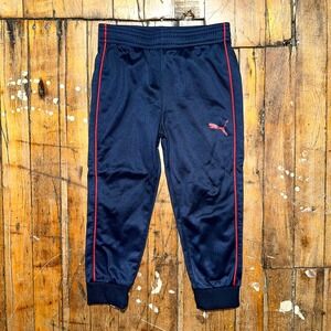 Puma Track Pants Boys Size 4T Navy Fleece Pleated Tapered Leg Elastic Waist
